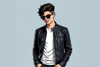 Anime man in leather jacket