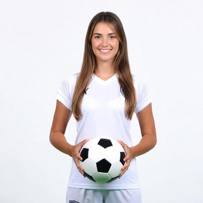 Smiling woman holding soccer ball
