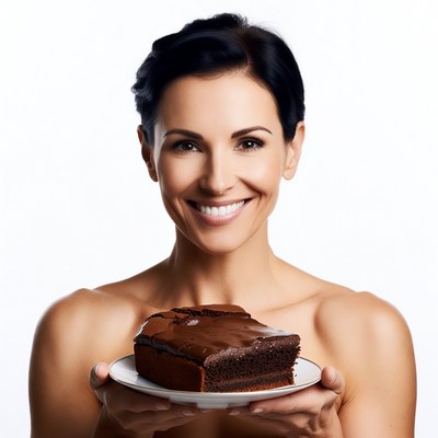 Woman holding chocolate cake