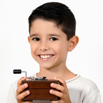 Boy holding music box