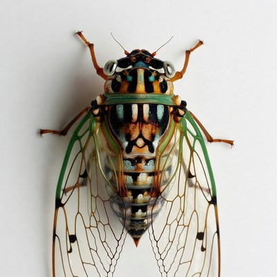 Colorful Cicada on White Background
