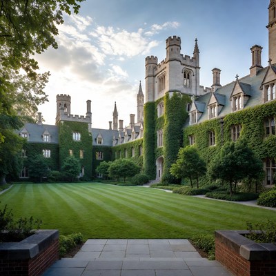 Gothic University Courtyard with Ivy