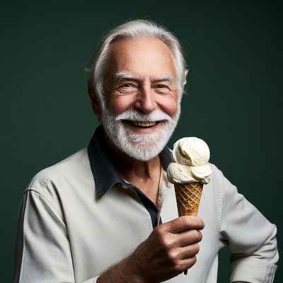 Elderly man holding ice cream cone
