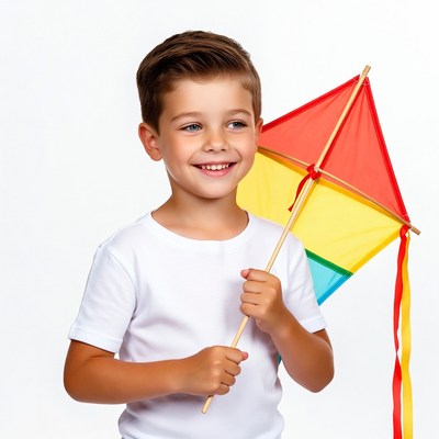 Boy holding colorful kite