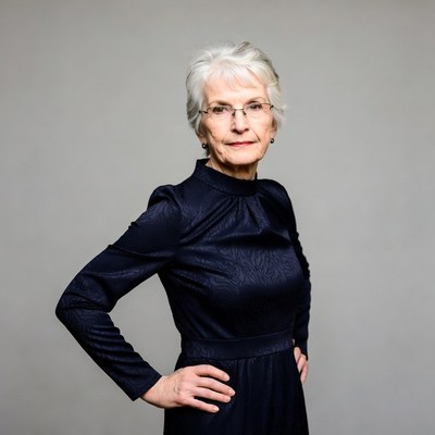 Elderly woman with hand on hip