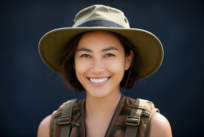 Asian woman smiling in green hat