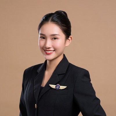 Asian woman in flight attendant uniform