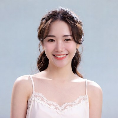 Asian woman smiling in lace camisole