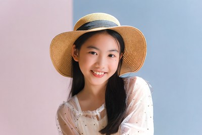 Asian girl smiling in straw hat