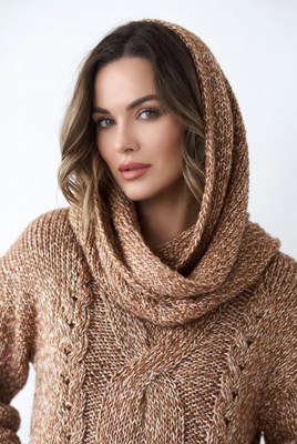 Woman in knitted hood scarf