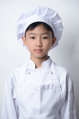 Asian boy in chef uniform