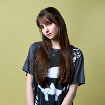 Teen girl in skull t-shirt