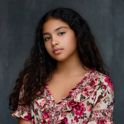 Young Latina girl with curly hair