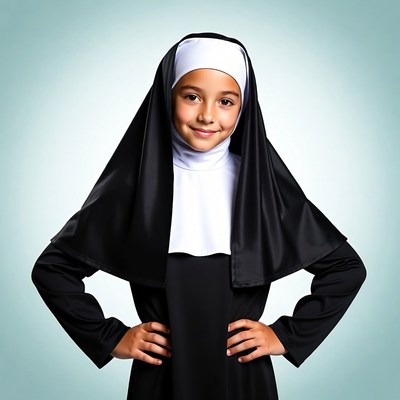 Young girl in nun costume smiling