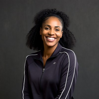 Smiling African-American woman in tracksuit