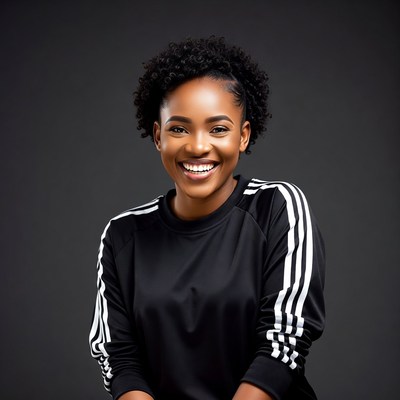 Smiling African-American woman in black Adidas sweatshirt