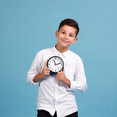 Boy holding clock