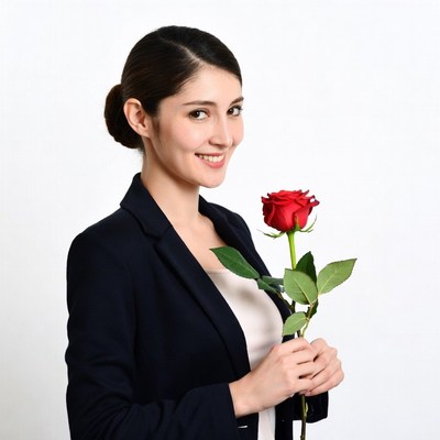 Asian woman holding red rose