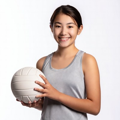 Asian girl holding volleyball