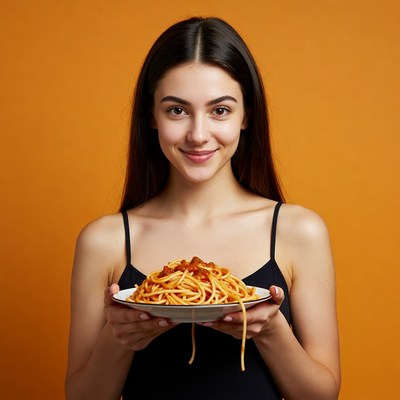 Woman holding spaghetti plate