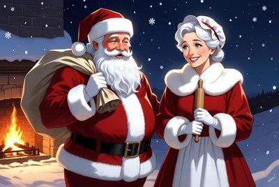 Santa Claus and Mrs. Claus by Chimney