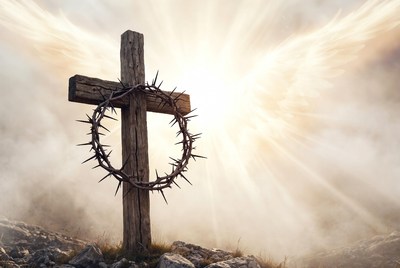 Crown of Thorns on Wooden Cross