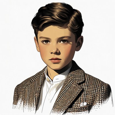 Young boy in tweed suit jacket