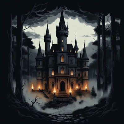 Gothic Castle in Dark Forest