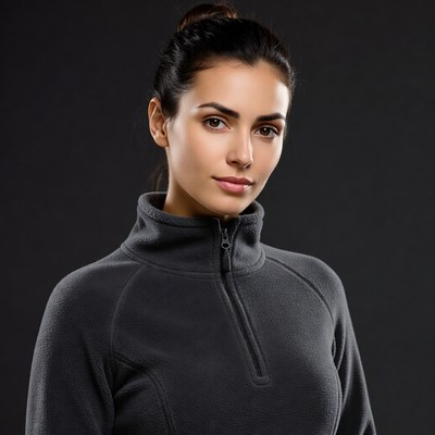 Woman in gray fleece jacket