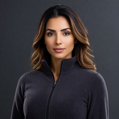 Beautiful woman in gray zip-up jacket