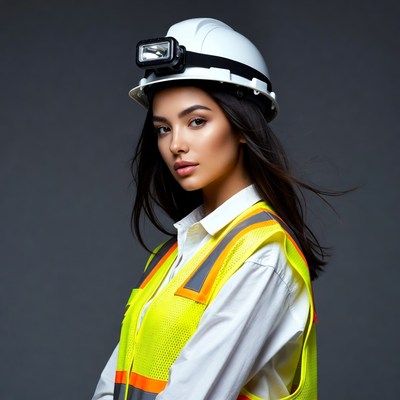 Asian woman in hard hat and vest