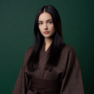 Asian woman in brown kimono