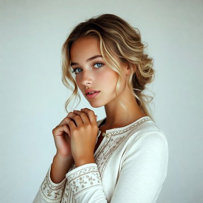 Blonde woman with hands clasped