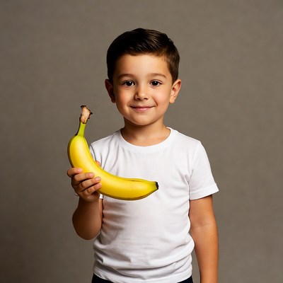 Boy holding yellow banana