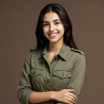 Smiling woman in green jacket
