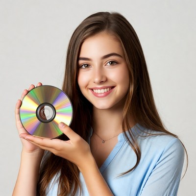 Young woman holding CD disc