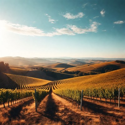 Golden Vineyard Rows in Rolling Hills