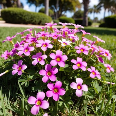 Pink Oxalis Flowers in Grass
