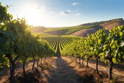 Vineyard Rows at Sunset