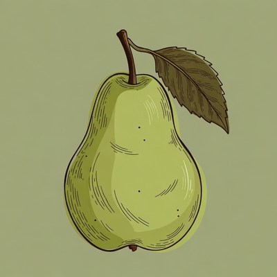 Green pear with leaf illustration
