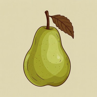 Green pear with leaf illustration