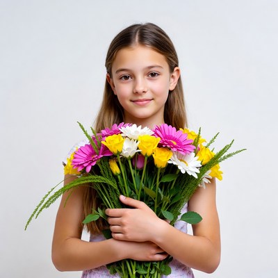 Girl holding colorful bouquet
