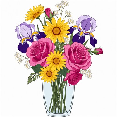 Colorful Flower Bouquet in Glass Vase