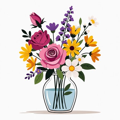 Colorful Flowers in Glass Vase