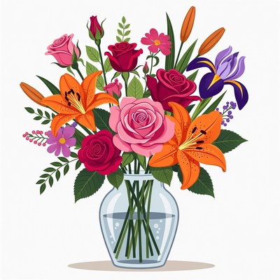 Colorful Flower Bouquet in Glass Vase