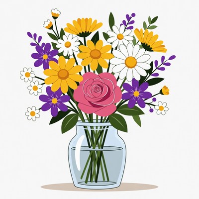 Colorful Flowers in Glass Vase