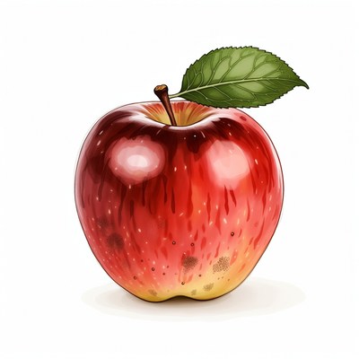 Red apple with green leaf