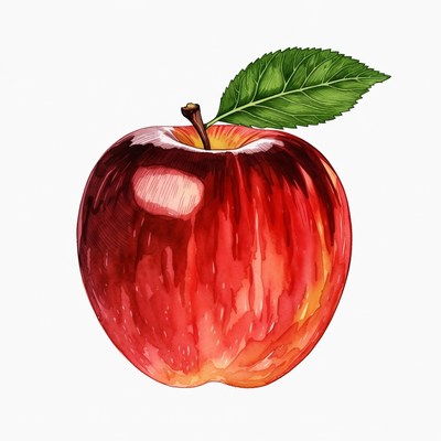Red Apple with Leaf