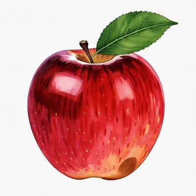 Red apple with green leaf