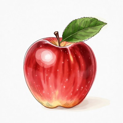 Red apple with green leaf
